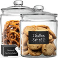 1 Gallon Glass Cookie Jars + Labels & Marker - Set of 2 Canister Sets