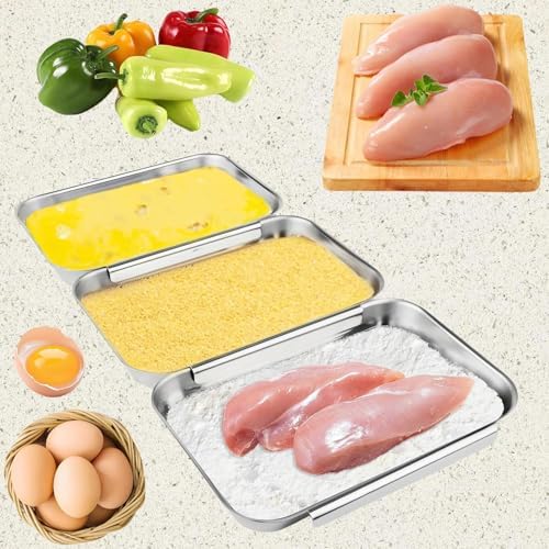 3-Piece Stainless Steel Breading Set – Interlocking Coating Trays for