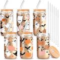 SiliFine 6 Pcs Halloween Glass Cups, 16 oz with Lids and Straws