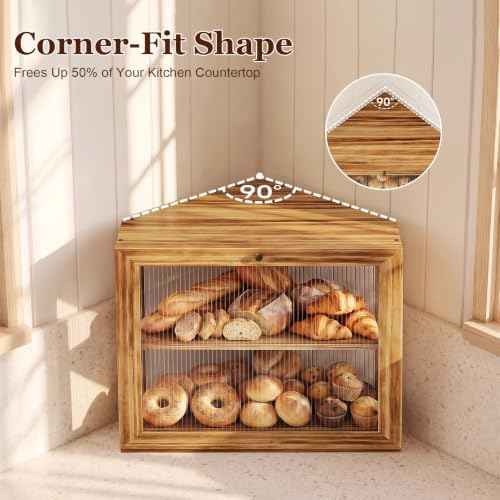 Corner Bread Box for Kitchen Countertop, Large Capacity Bread Storage Container for Homemade Bread, Space-Saving Bread Holder Kitchen Organizer
