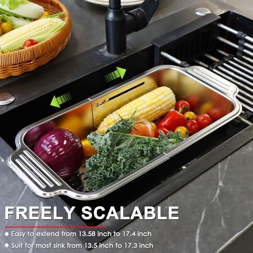 4 In 1 Collapsible 304 Stainless Steel Over-Sink Colander