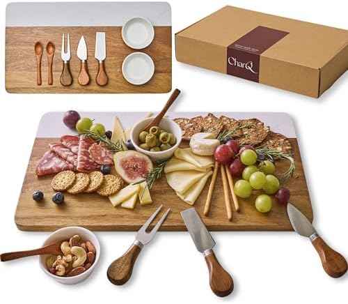 Charcuterie Board Set with Accessories- Marble & Acacia Wood Board