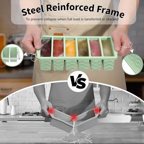 2-Pack Silicone Freezer Trays with Lid, 2 Large 2-Cup(500ml) & 6 Small