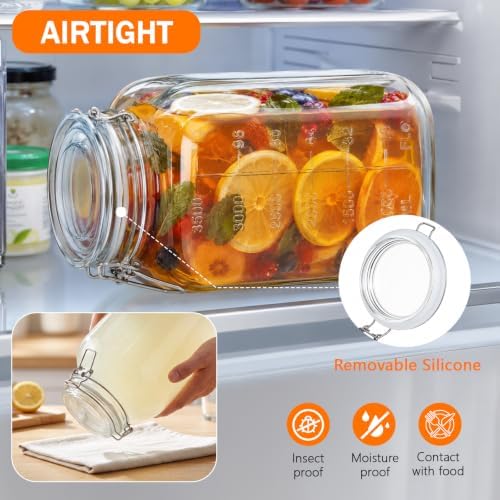 1.1 Gallon Glass Food Storage Containers with Airtight Lids, 2 Pack