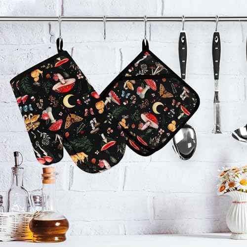 Mushroom Oven Mitts and Pot Holders Sets Cute Oven Gloves Heat