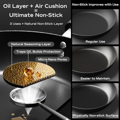Carbon Steel Frying Pan, Pre-Seasoned 11-Inch Cooking Skillet Wooden