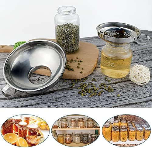 3 Pack Canning Funnel 3-in-1 Stainless Steel Funnel Set Wide Mouth