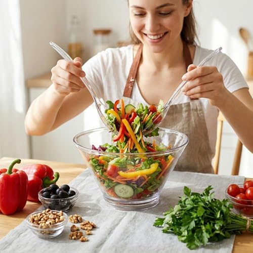 Covzoe 108 Oz Acrylic Salad Bowl with Serving Utensils, 10.4 Inch