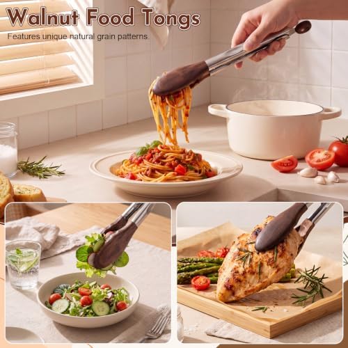6 Pcs Walnut Wooden Kitchen Utensil Cooking Utensils Set Tong Spatula