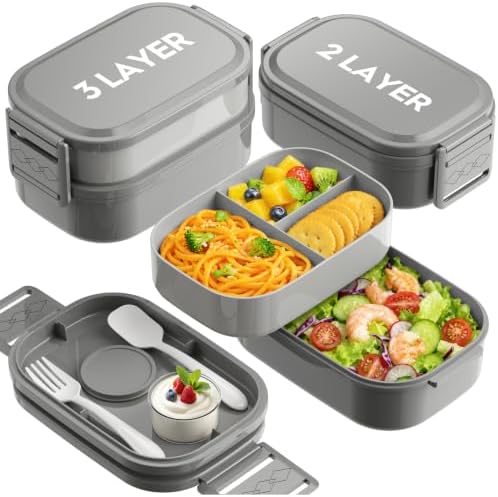 Bento Lunch Box, 65 oz 3-Tier Stackable Lunch Container, Adjustable
