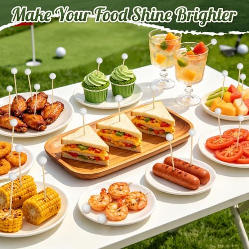 100 Golf Ball Cocktail Picks, 4.9 in Fancy Toothpicks for Appetizers