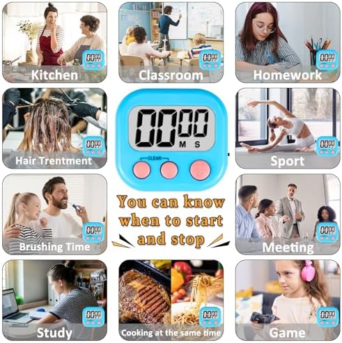 ZILLEEN Digital Kitchen Classroom Timers for Kids Cooking 6pcs Blu Grn