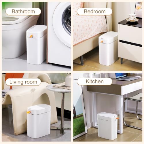 MUEE Automatic Bagging Bathroom Trash Can, 3.5 Gal, White