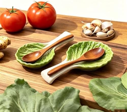 2 Pack Ceramic Spoon Rest, Cute Chinese Cabbage (Bok Choy) Shaped