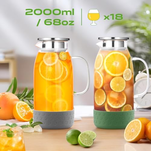 Glass Pitcher with Lid, ZBUFAN 68oz Glass Water Pitcher with Silicone