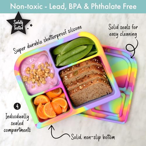 PrimaStella Snacktainer Silicone Bento Box - Leak-Proof Lunch Box for