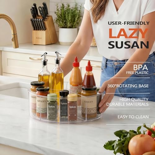 Divided Lazy Susan Turntable Organizer, 11.5" Clear Round Lazy Susan