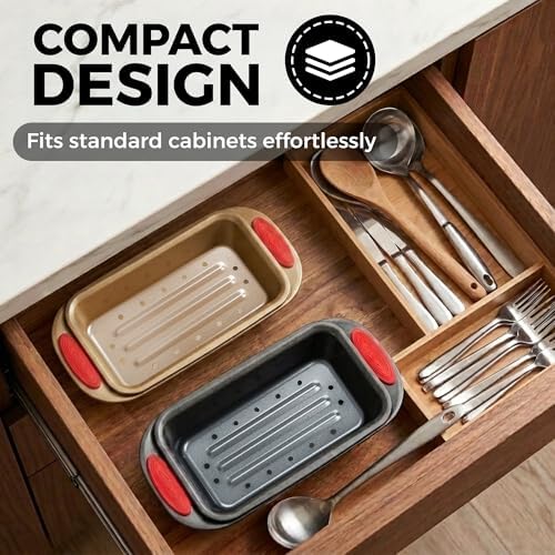 PERLLI Nonstick Meatloaf Pan with Drain Tray, Elevated Inner Pan for