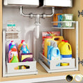 Under Sink Organizer, 2-Pack L-Shaped Metal Pull-Out Drawers for