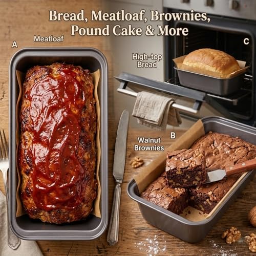 2 PCS Loaf Pans for Baking Bread, Includes 200 Parchment Liners