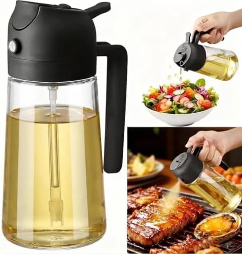 16oz Glass Olive Oil Sprayer for Cooking, Black
