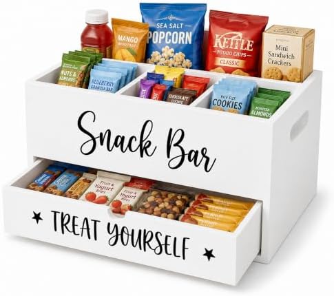 Wood Snack Organizer for Countertop, 4 Compartment Pantry Storage Bins