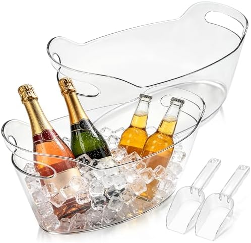 Cheardia 2 Pack Ice Bucket, 6.5 L Plastic Champagne Cooler for