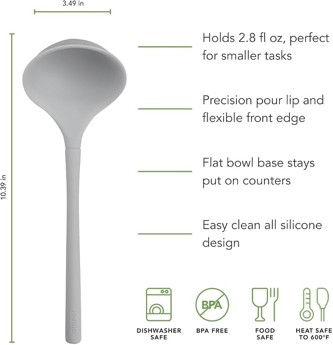 Tovolo Flex Core Small Silicone Ladle Oyster Gray Heat Safe Silicone Soup Ladle - Image 5