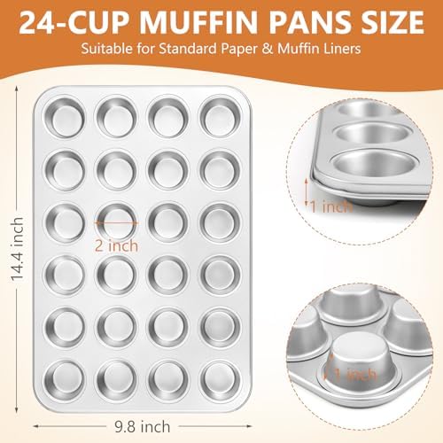 Domensi 4 Pcs Mini Muffin Pan 24 Cup Carbon Steel Cupcake Baking Pan