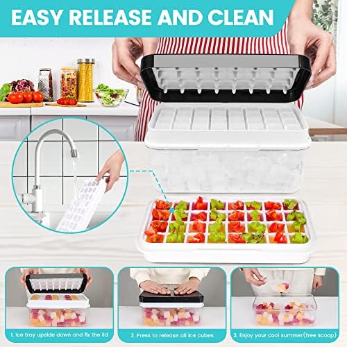Ice Trays for Freezer with Lid & Bin, Ice Cube Tray Making 64 pcs Ice