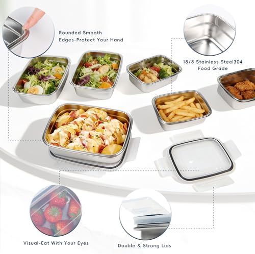 10PCS 304 Stainless Steel Food Storage Containers with Lids