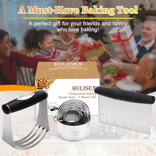 HULISEN 5-Pc Biscuit Cutter Set with Handle, Pastry Scraper, Dough