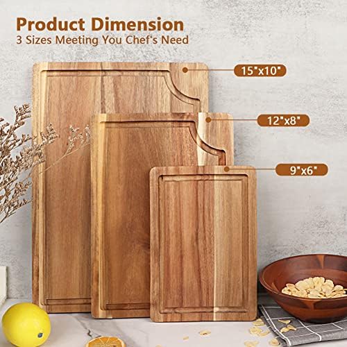 Acacia Wood Cutting Board Set with Juice Groove (3 Pieces), Organic