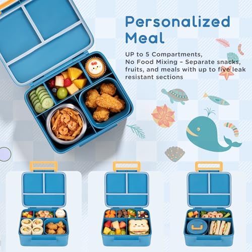 Kids Bento Lunch Box with 8oz Thermo, Ice Pack & Dividers for School