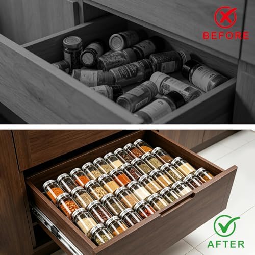 Expandable Acrylic Spice Drawer Organizer – 4-Tier Clear Seasoning