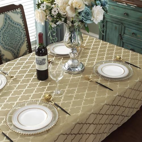 SASTYBALE Jacquard Tablecloth Rectangle, Polyester, Gold, 60" x 120"