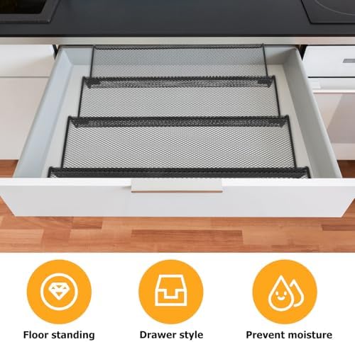Metal Spice Drawer Organizer Rack, Black Mesh Seasoning Holder for