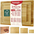 Large Bamboo Cutting Board 3 Piece Set with Juice Groove & Handle