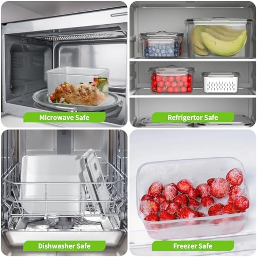 BOICHU Fruit Storage Containers with Colander, Vent, Handle Lids