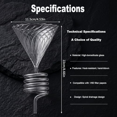 High-Borosilicate Glass Pour Over Coffee Maker,Spiral Design Glass