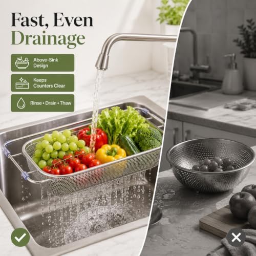 Stainless Steel Expandable Over-The-Sink Strainer Basket (XL)