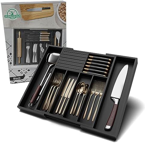 Utensil Organizer Silverware Tray for Drawer - Bamboo Knife Drawer