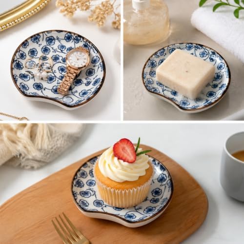 Tlence 8 Pack Ceramic Spoon Rest Set, Japanese Painted Small Spoon