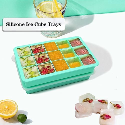 2 Pack Silicone Ice Cube Trays, Easy Release Flexible-15 Cubes Ice