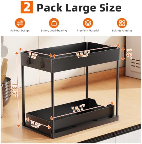 Simple Trending Under Sink Organizer, 2 Pack Black