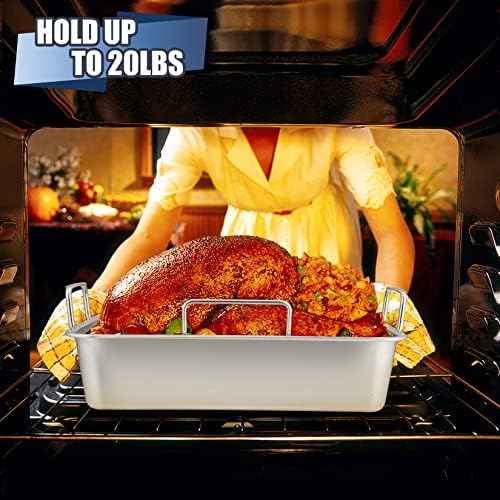 P&P CHEF 16" Roasting Pan with Rack, 7 PCS Stainless Steel Turkey Pan Rack