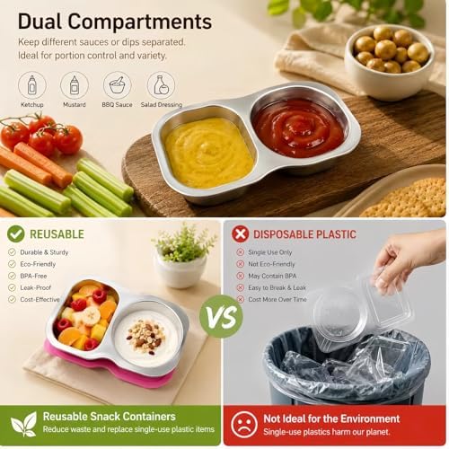 Snack Containers with Lids,5oz Stainless Steel Snack