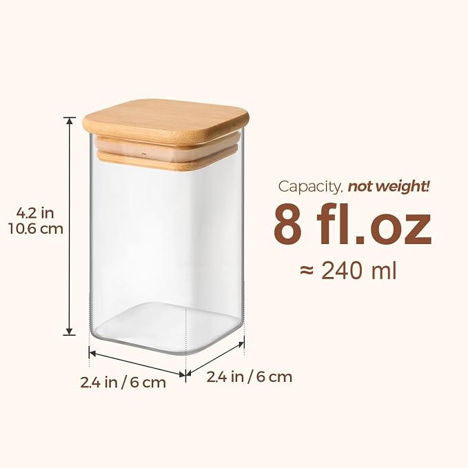ComSaf 12Pcs Spice Jars with Labels, Glass Jar with Bamboo Lid, 8oz Airtight - Image 3