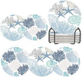 Nautical Coastal Coasters for Drinks Set of 6,Round Absorbent Ceramic