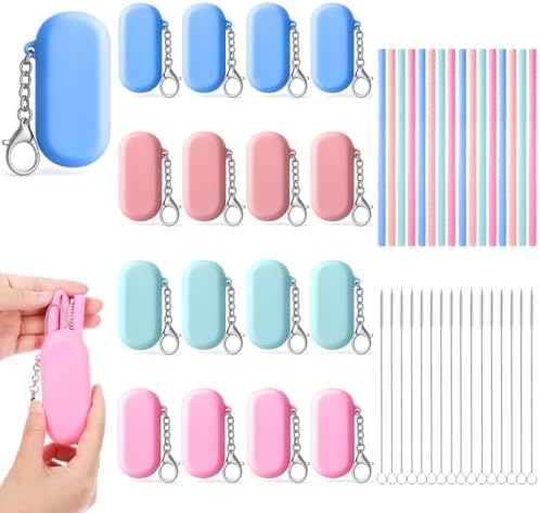16 Sets Silicone Straws with Case & Cleaning Brush – Reusable